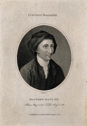 view Matthew Maty. Stipple engraving by W. Ridley, 1800.