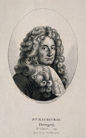 François Mauriceau. Stipple engraving by A. Tardieu after B. Boullogne, senior.