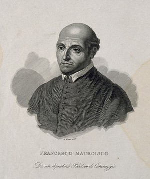 view Francesco Maurolico. Line engraving by G. Guzzi after P. da Caravaggio.