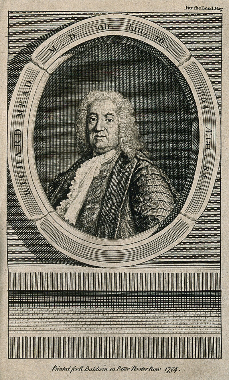 Richard Mead. Line engraving, 1754, after A. Ramsay., 1754, by Allan Ramsay