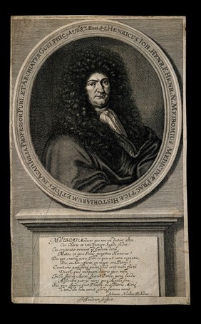 Heinrich Meibom. Line engraving by Jacob von Sandrart.