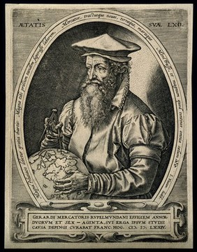 Gerard Mercator [Cremer]. Line engraving by H. Goltzius, 1574.