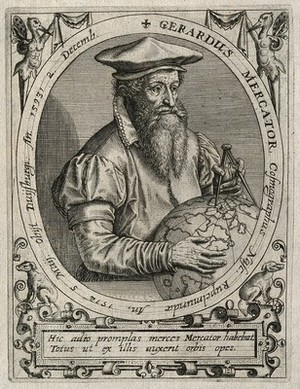 view Gerard Mercator [Cremer]. Line engraving by T. de Bry.