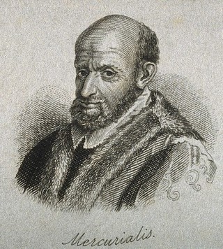 Hieronymus Mercurialis. Line engraving.