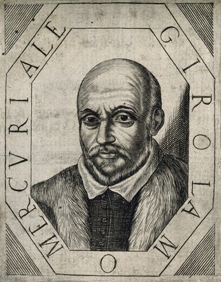 Hieronymus Mercurialis. Line engraving attributed to A. Bosio, 1666.
