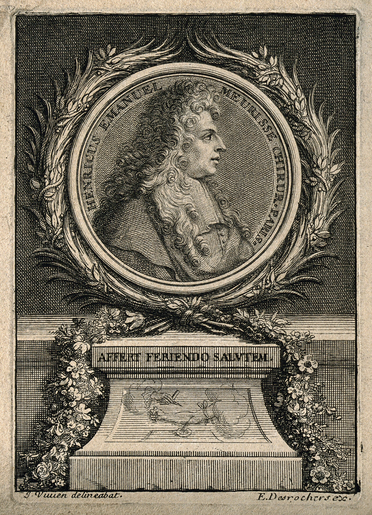 Henri Emmanuel Meurisse. Line engraving by C. Simonneau, 1693, after J. Vivien., 1693, by Joseph Vivien