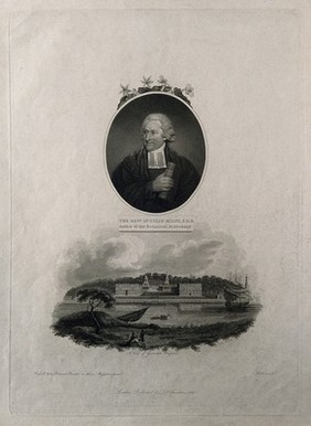 Colin Milne, with a view of Greenwich Hospital. Stipple engraving by Holl, 1804, after J. Russell, and by Newton.