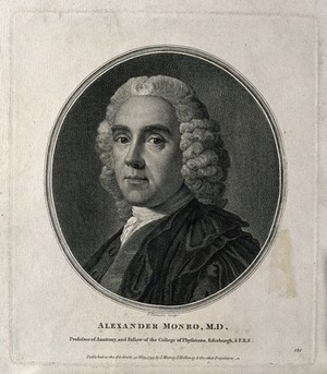 view Alexander Monro. Line engraving by P. Thomson, 1793, after A. Ramsay, 1749.