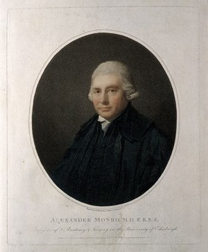 view Alexander Monro. Coloured stipple engraving by J. Heath, 1800, after H. Raeburn.