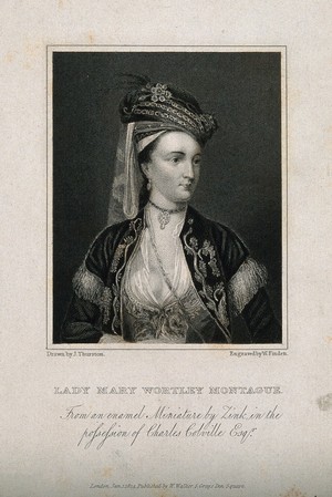 view Lady Mary Wortley Montagu. Line engraving by W. Findon, 1824, after J. Thurston after C. F. Zincke.