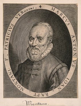 Johannes Baptista Montanus (Giovanni Battista da Monte). Line engraving by D. Custos.