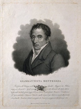 Giovanni Battista Monteggia. Stipple engraving by L. Rados after B. Milesi.