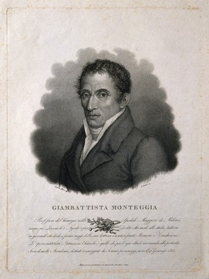 view Giovanni Battista Monteggia. Stipple engraving by L. Rados after B. Milesi.