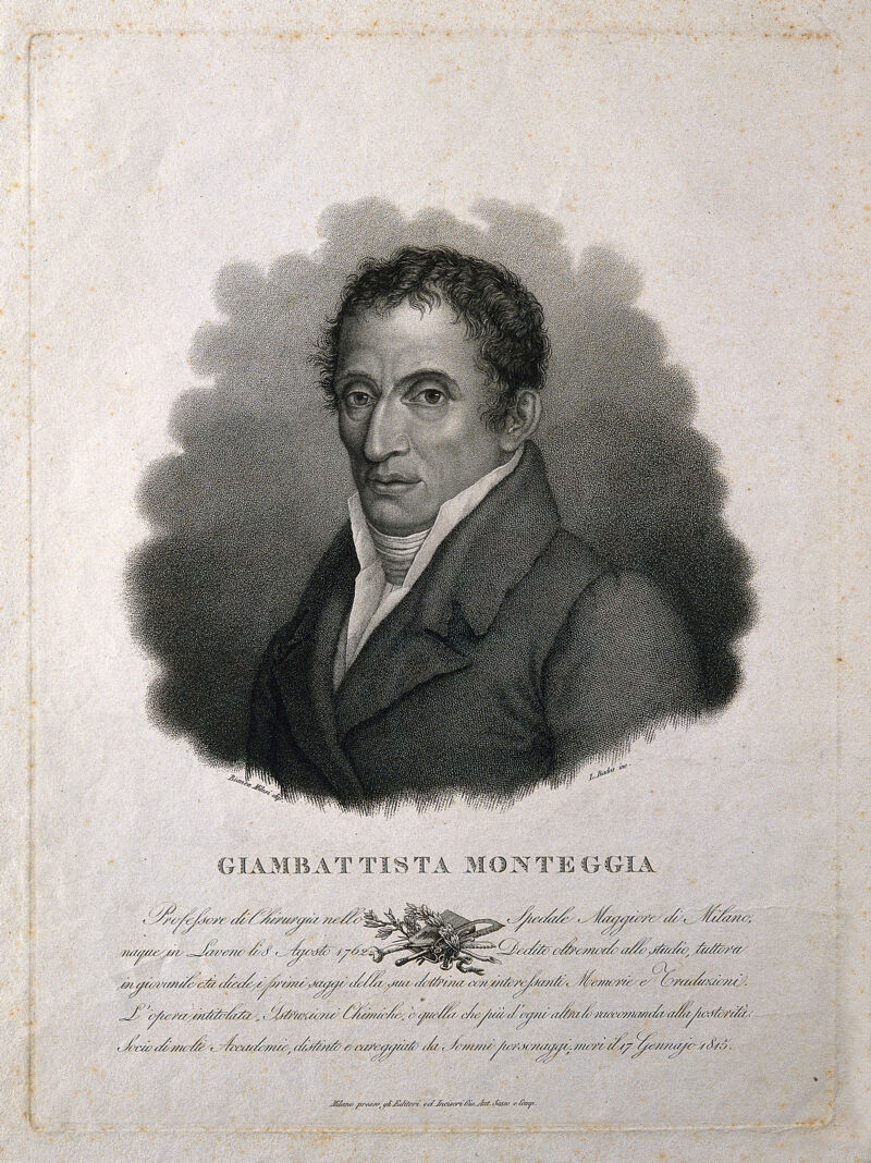 Giovanni Battista Monteggia. Stipple engraving by L. Rados after B. Milesi., by Bianca Milesi