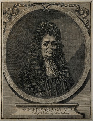 Richard Morton. Line engraving by Morse [?] after B. Orchard, 1692.