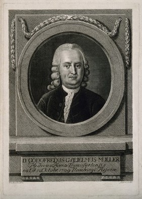 Gottfried Wilhelm Mueller. Line engraving by C.G. Geyser after F. L. Hauck.