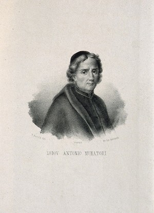 view Lodovico Antonio Muratori. Lithograph by V. Azzoli.