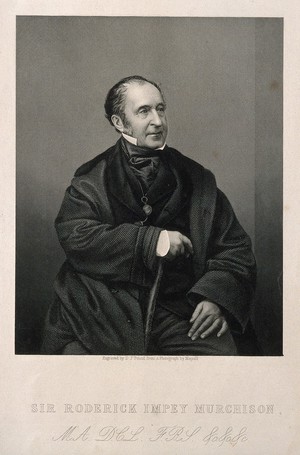 view Sir Roderick Impey Murchison. Stipple engraving by D. J. Pound after J. Mayall.