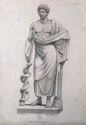 Antonius Musa as Aesculapius (?). Line engraving by I. Bonaiuti after G.B. Borani.