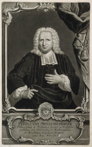 view Pieter van Musschenbroek. Mezzotint by J. J. Haid after J. M. Quinkhard, 1738.