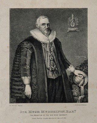 Sir Hugh Myddelton. Lithograph by Fussell, 1835, after C. Johnson, 1632.