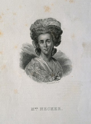 Suzanne Necker [Curchod]. Line engraving by A. Blanchard.