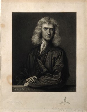 view Sir Isaac Newton. Mezzotint by T. O. Barlow, 1868, after Sir G. Kneller, 1689.