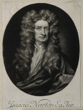 Sir Isaac Newton. Mezzotint after J. Smith, 1712, after Sir G. Kneller, 1702.