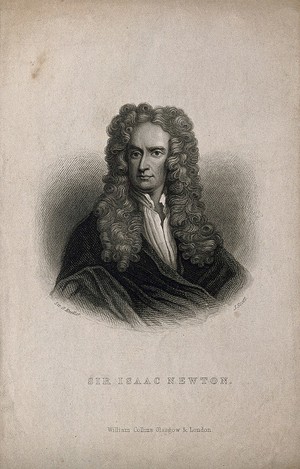 view Sir Isaac Newton. Stipple engraving by J. Scott after Sir G. Kneller, 1702.