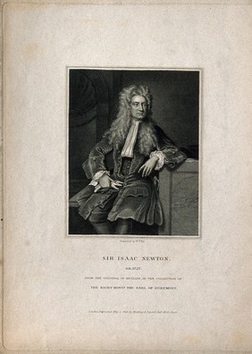 Sir Isaac Newton. Stipple engraving by W. T. Fry, 1829, after Sir G. Kneller, 1720.