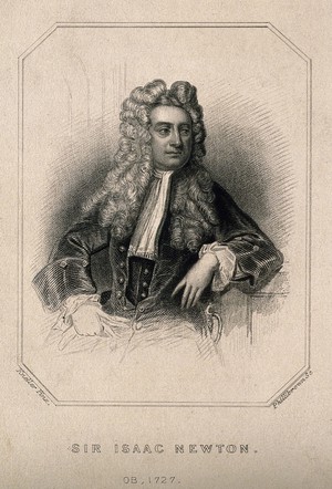 view Sir Isaac Newton. Stipple engraving by T. Phillibrown after Sir G. Kneller, 1720.