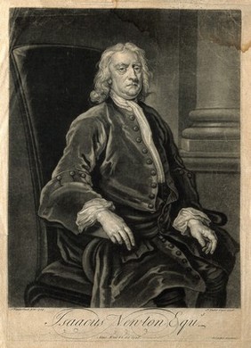Sir Isaac Newton. Mezzotint by J. Faber, junior, 1726, after J. Vanderbank, 1725.