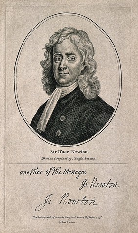 Sir Isaac Newton. Engraving by J. Swaine after E. Seeman, 1726.