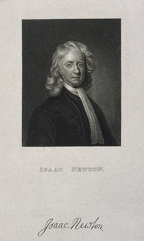 Sir Isaac Newton. Line engraving by Caroline Hulot [?] after E. Seeman, 1726.