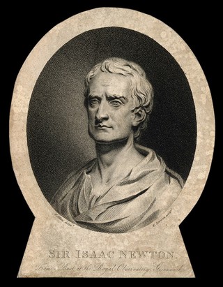 Sir Isaac Newton. Stipple engraving by E. Scriven after L. Allen after L. F. Roubiliac.