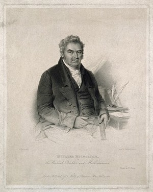 view Peter Nicholson. Stipple engraving by J. Cochran, 1825, after W. Derby.