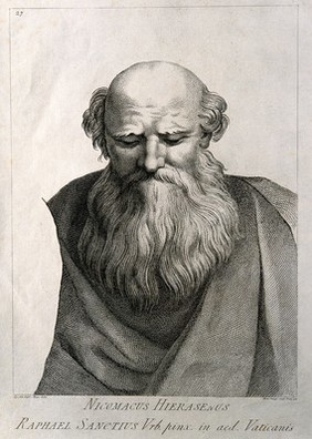 Nicomachus of Gerasa. Line engraving by D. Cunego, 1785, after A. R. Mengs after Raphael.