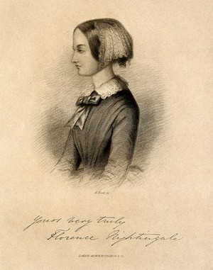view Florence Nightingale. Stipple engraving by C. Cook.