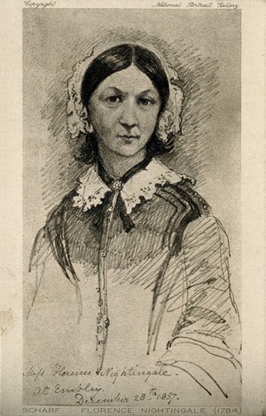 view Florence Nightingale. Photogravure after G. Scharf, 1857.