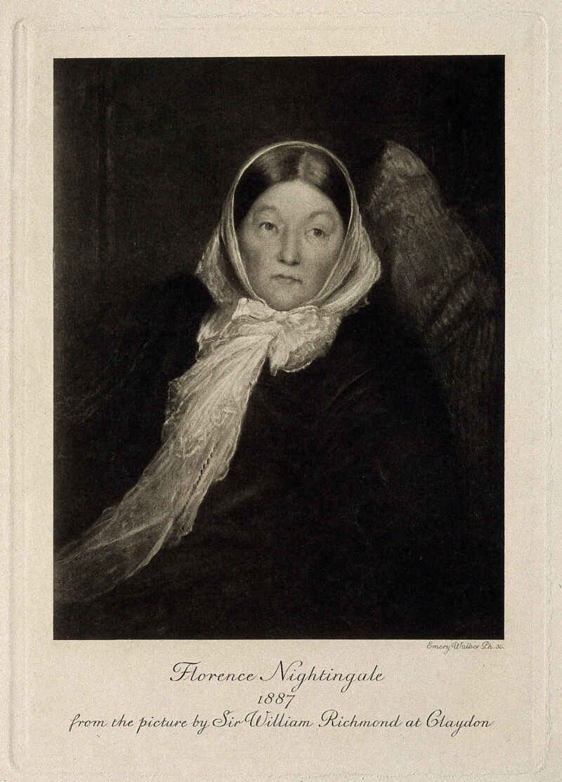 Florence Nightingale. Photogravure by E. Walker, 1887, after Sir W. Richmond., by William Blake Richmond