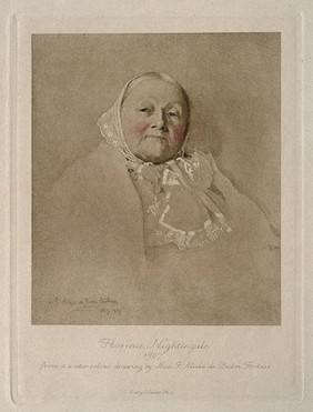 Florence Nightingale. Photogravure by E. Walker, 1887, after F. Alicia de Biden Footner, 1907.