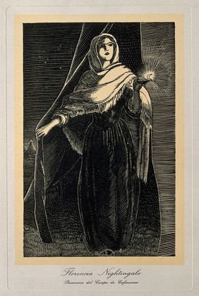 Florence Nightingale. Woodcut.