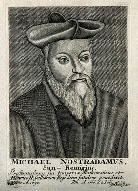 Michael Nostradamus. Line engraving by G. W. Knorr.