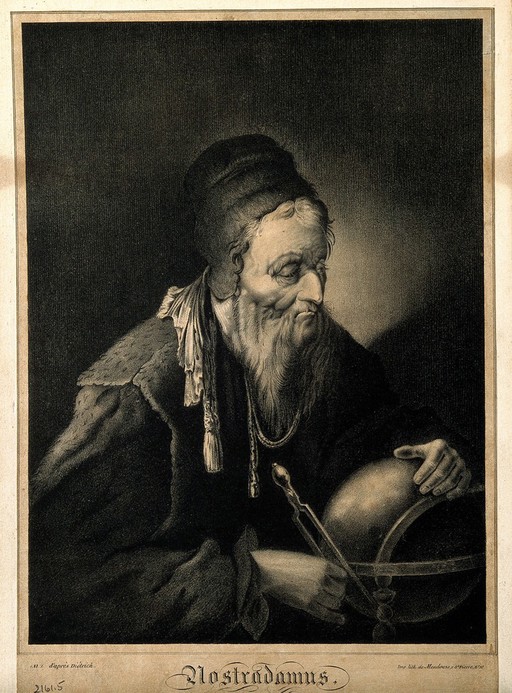 Michael Nostradamus. Lithograph by [M. J.] after Diétrich.