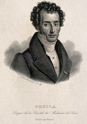 view Pierre Matthieu Joseph Bonaventure Orfila. Line engraving by P. F. Bertonnier.