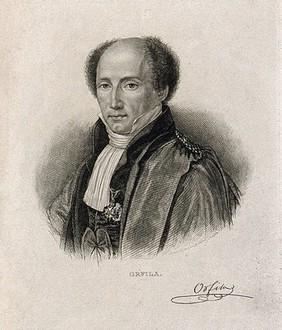 Pierre Matthieu Joseph Bonaventure Orfila. Line engraving by F. Richter.