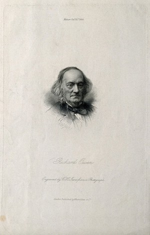 view Sir Richard Owen. Stipple engraving by C. H. Jeens, 1880.