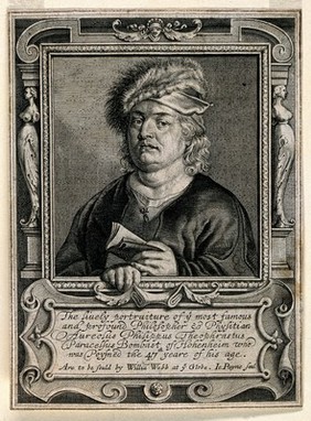 Aureolus Theophrastus Bombastus von Hohenheim [Paracelsus]. Line engraving by J. Payne after Q. Metsys.