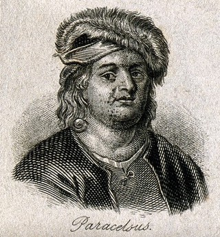 Aureolus Theophrastus Bombastus von Hohenheim [Paracelsus]. Line engraving.