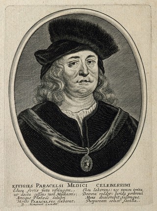 Aureolus Theophrastus Bombastus von Hohenheim [Paracelsus]. Line engraving after Q. Matsys.